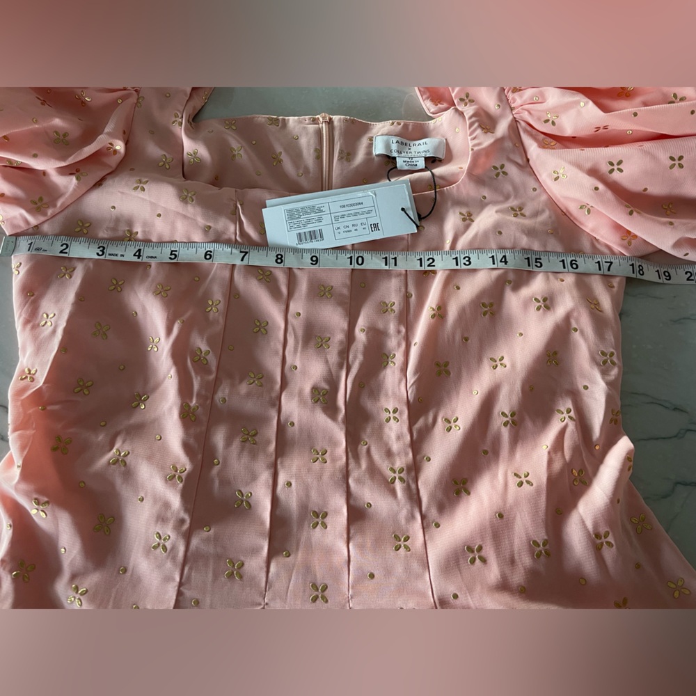Labelrail x Collyer Twins NWT gold applique puff sleeve mini dress-orange-US 8 - Picture 4 of 12